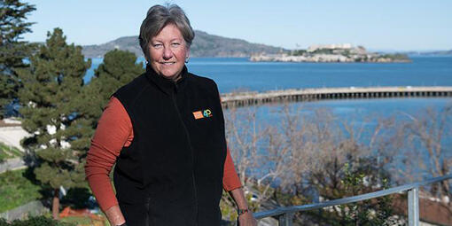 Christine Lehnertz, president and CEO of the Golden Gate National Parks Conservancy, stood at Black Point Historic Gardens in Fort Mason December 10