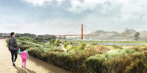 Rendering of a cliff walk at Presidio Tunnel Tops opening July 2022.