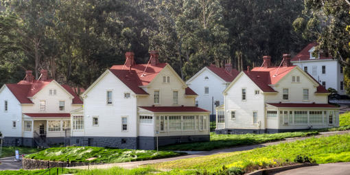 Red-topped homes in Fort Baker