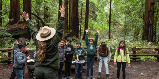 Muir Woods with ranger and kids