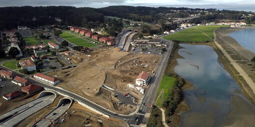 Aerial view of the construction site for the Presidio Tunnel Tops.
