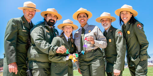 A group portrait of NPS Park Rangers and leaders at Presidio Tunnel Tops Opening Day.
