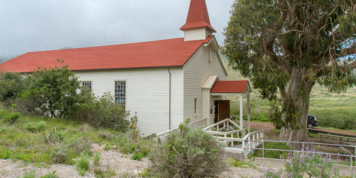 The white chapel building that houses the Marin Headlands Visitor Center