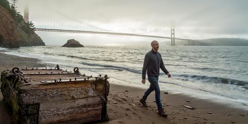 Golden Gate Bridge at sunrise from Kirby Cove