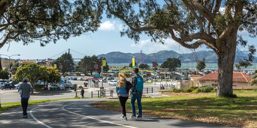 Golden Gate Bridge views from the paths at Fort Mason