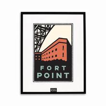 Framed Schwab graphic of Fort Point below the Golden Gate Bridge