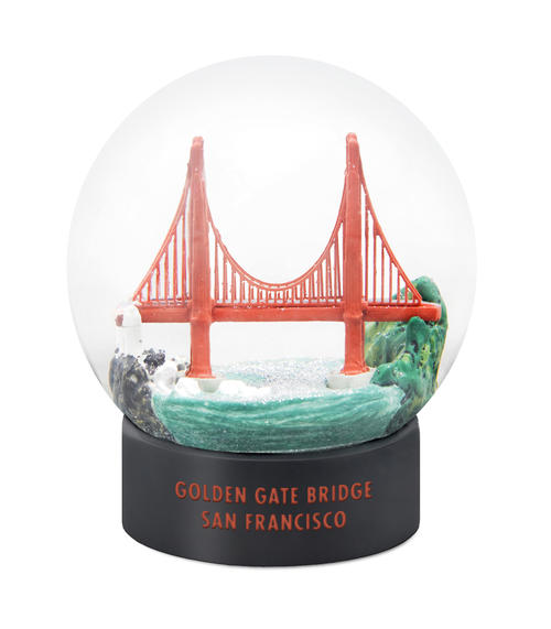 Snow globe with a mini Golden Gate Bridge inside of it