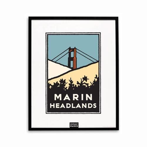 Golden Gate Bridge behind the grassy hills of the Marin Headlands