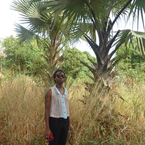 A woman stands in front of a tree in the southern hemisphere.