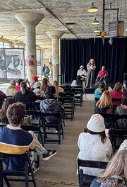 Crowd on Alcatraz Island for a Formerly Incarcerated Speaker Series event.