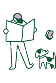 Icon of a person reading the newspaper with a dog at Crissy Field