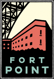 Schwab graphic of Fort Point below the Golden Gate Bridge