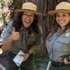 Park Rangers Takeo Kishi, left, and Jasmine Reinhardt at Muir Woods.
