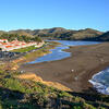 Scenic landscape view of Fort Cronkhite, Rodeo Beach, and the Marin Headlands.